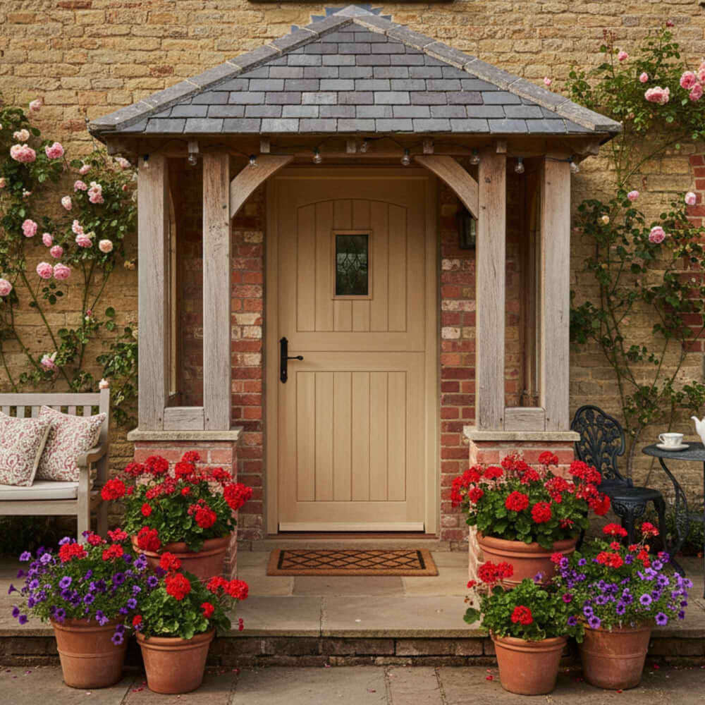 Lifestyle cottage oak stable door on garden porch entrance