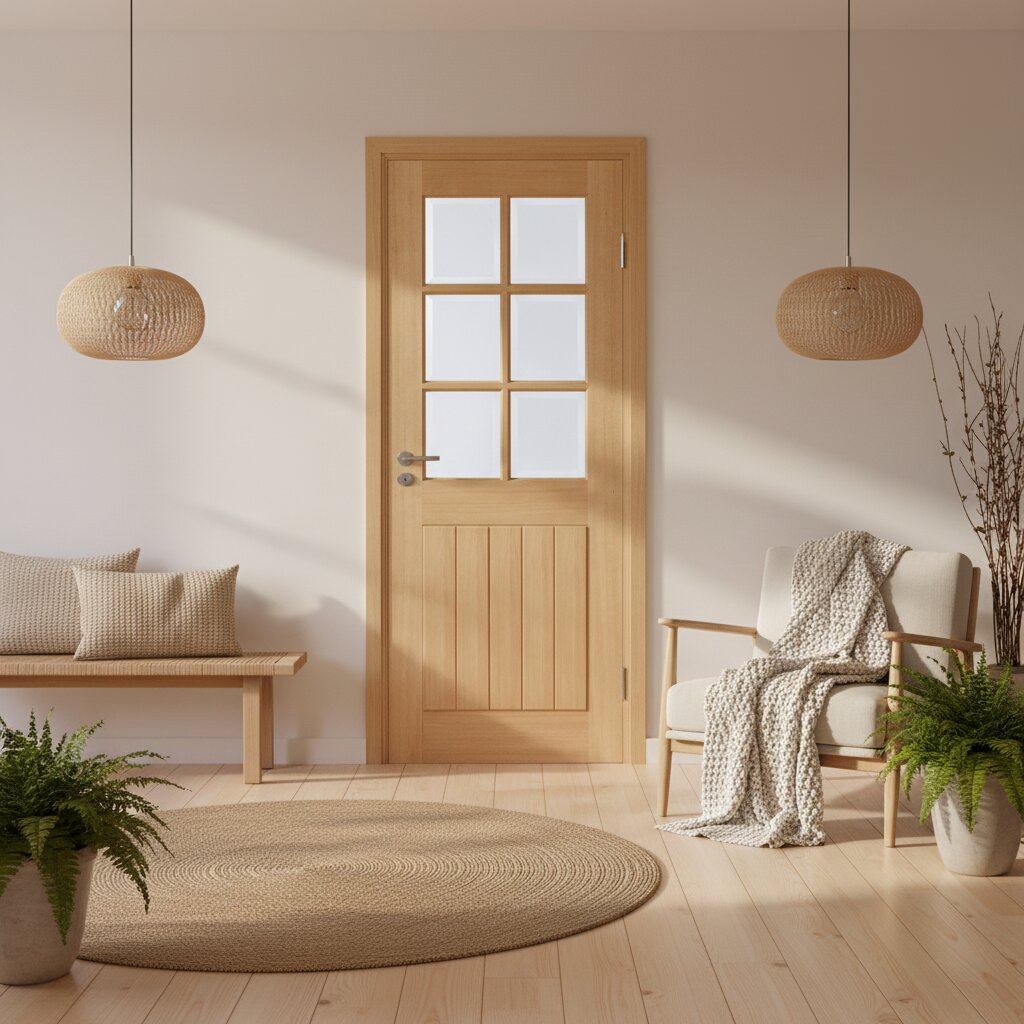 6 Glazed Panelled Oak Veneer Engineered Door in lifestyle setting