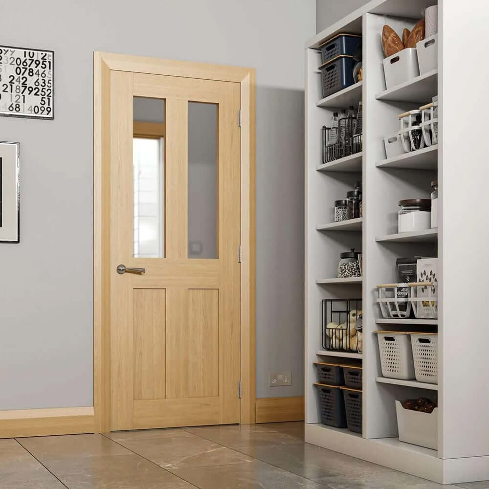 Lifestyle Eton unfinished glazed oak door installed in pantry room