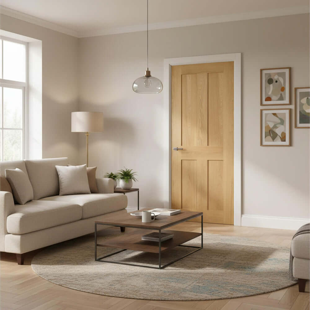 Lifestyle Eton four flat panel oak door installed in living room