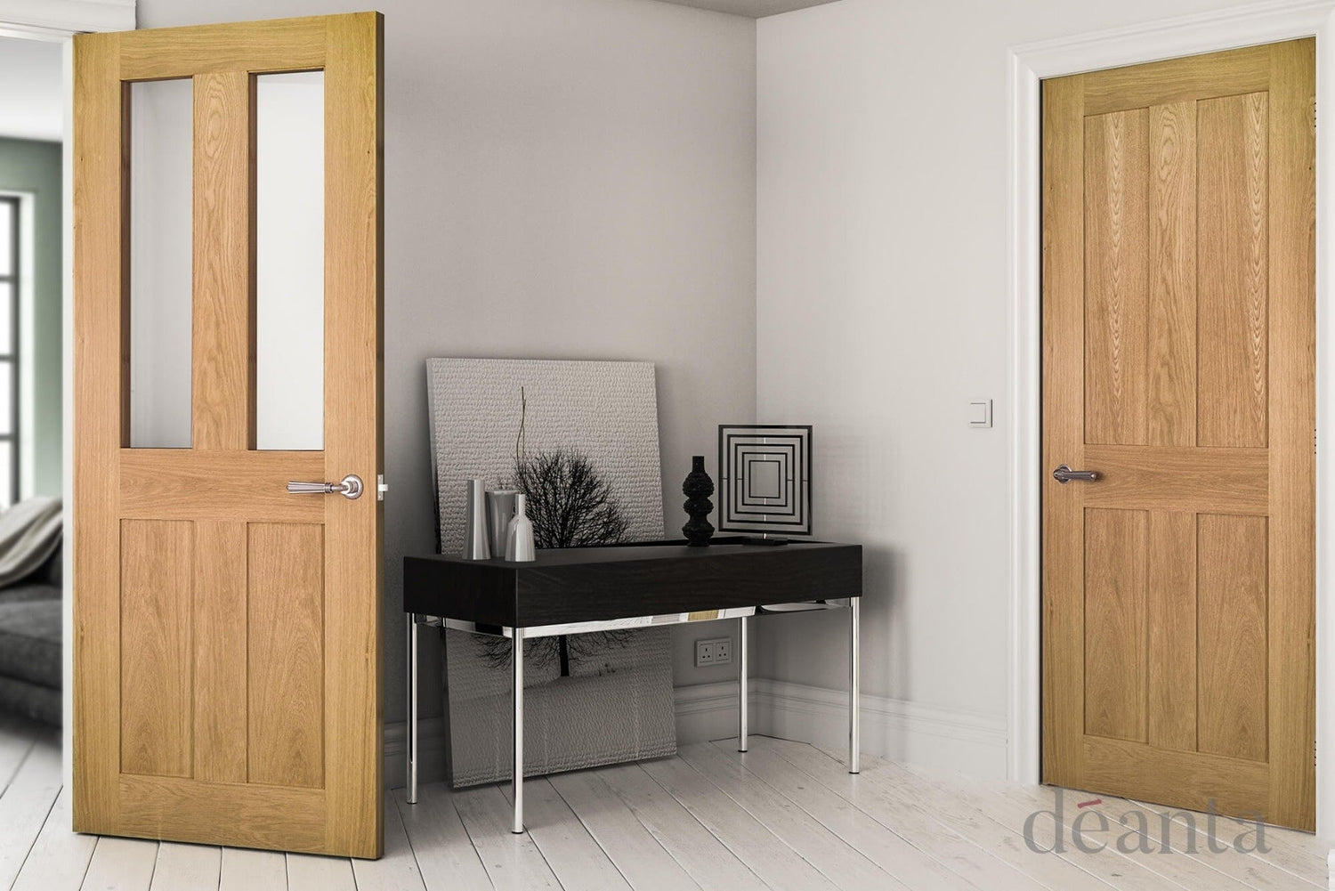 Eton Internal Unfinished 4 Flat Panel Glazed Oak Door - Lifestyle Image 1
