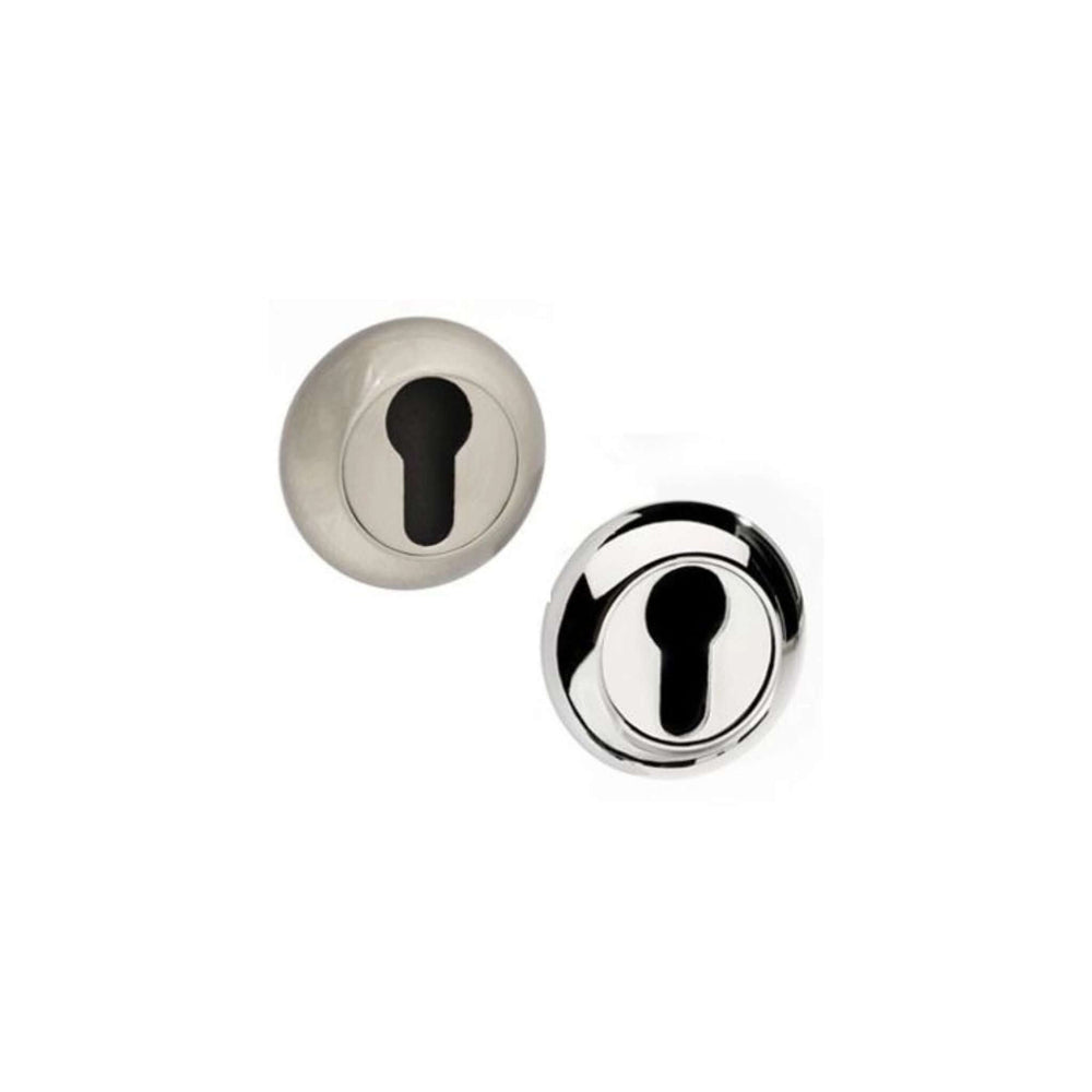 Product pair of round euro escutcheons in satin and polished chrome