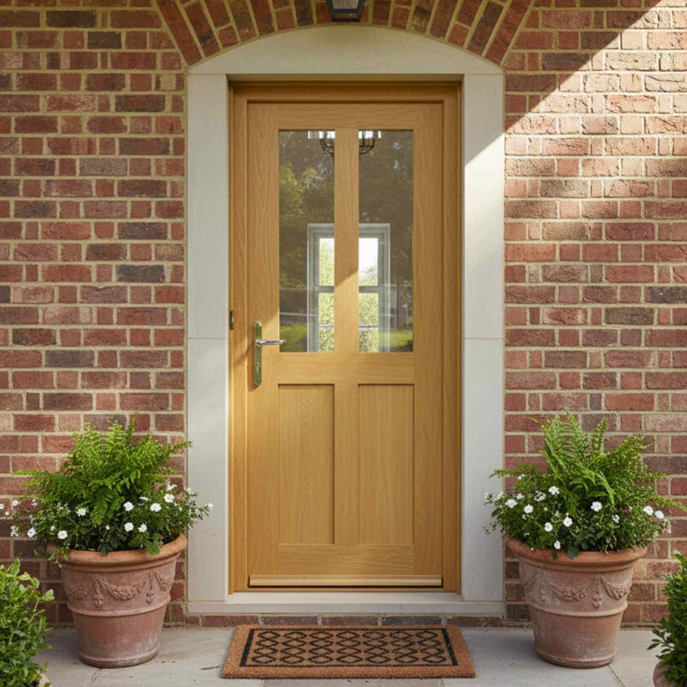 Product external prefinished Victorian four panel unglazed solid oak door