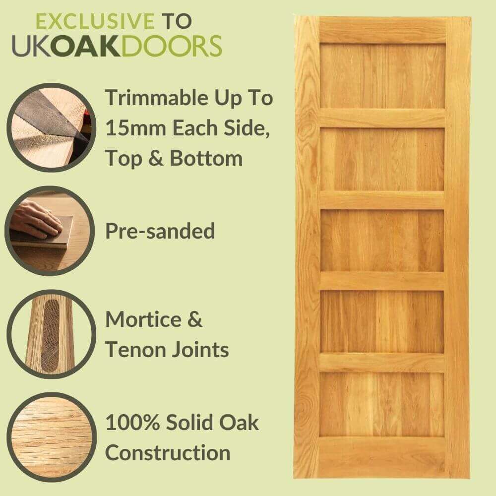 Graphic five panel shaker style solid oak door feature panel