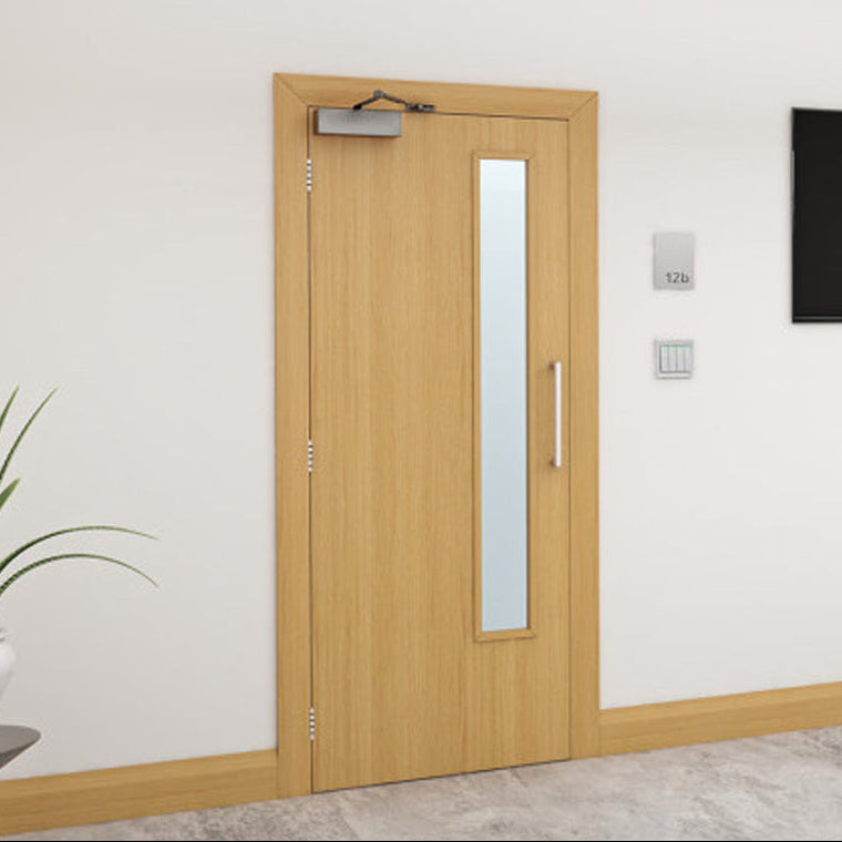 Lifestyle flush prefinished oak glazed FD30 fire door installed