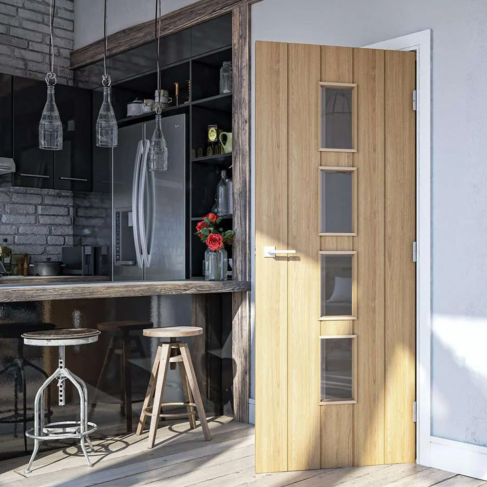 Galway vertical glazed oak door lifestyle kitchen setting