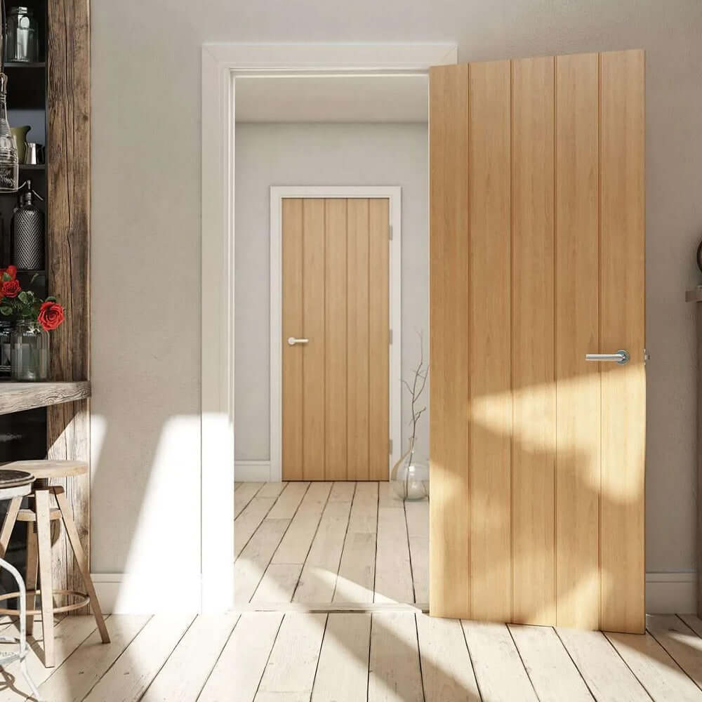 Lifestyle Galway vertical panel oak door installed