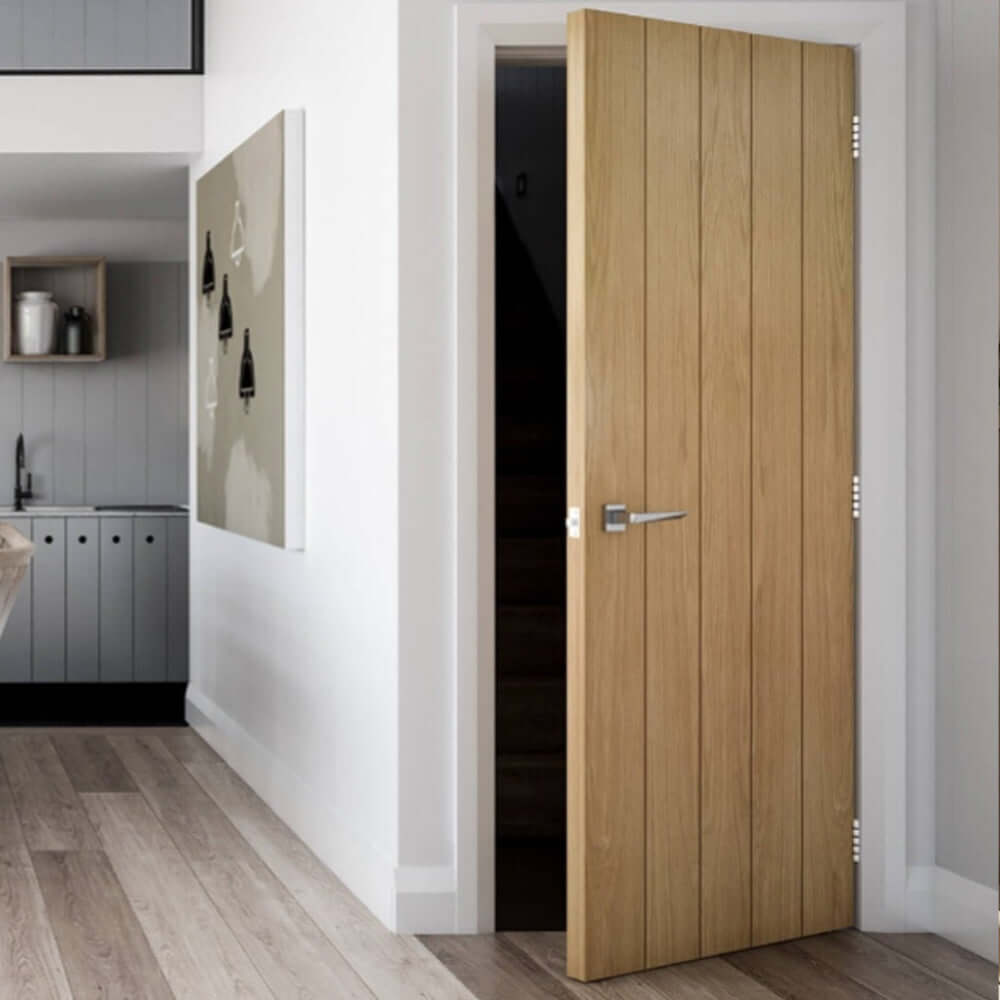 Lifestyle Galway vertical panel oak door installed
