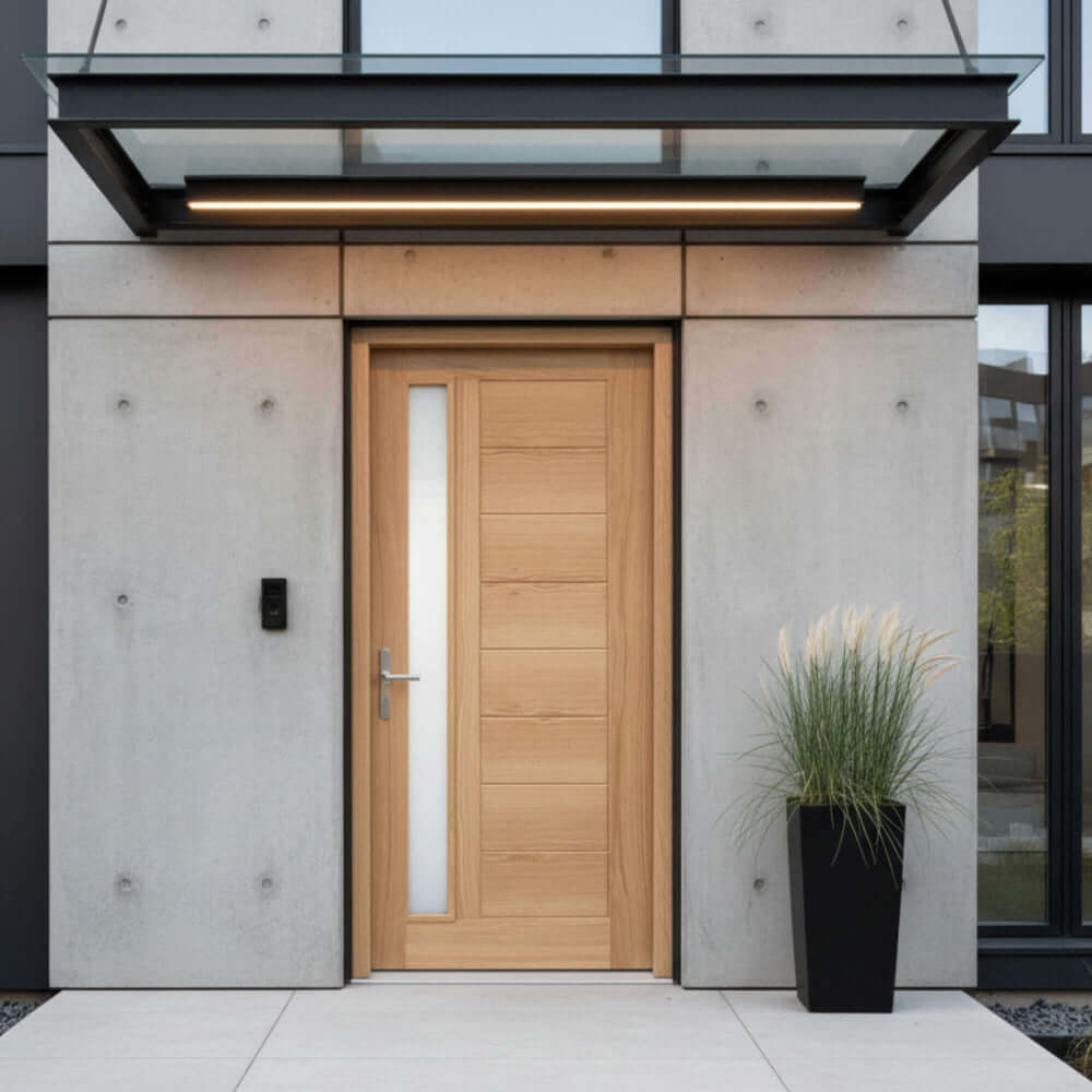 Lifestyle Goodwood frosted double glazed external door installed in a room setting