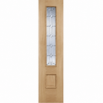 Product oak door with a glass panel on a white background