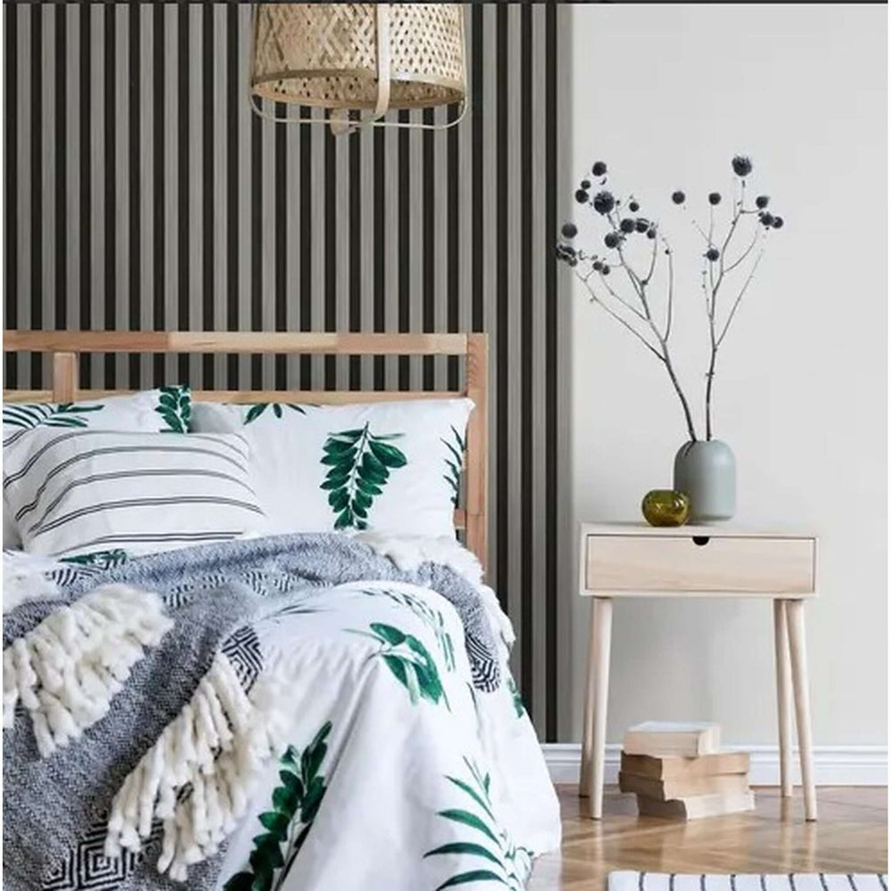 Lifestyle light grey laminate acoustic wall panel in bedroom