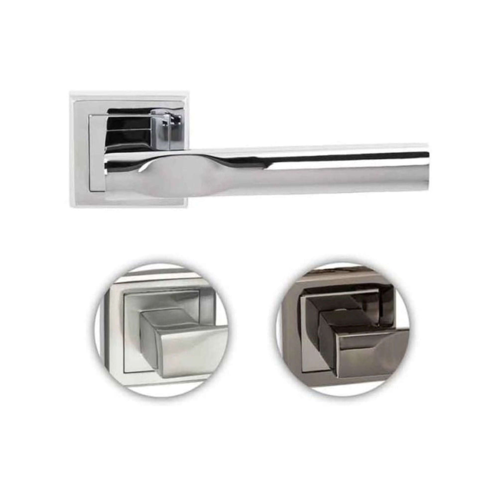 Product polished chrome Kansas lever with square rose and detail insets
