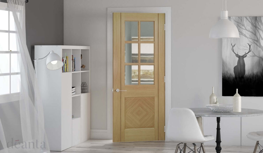Lifestyle Kensington glazed oak door installed in room