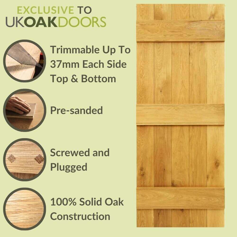 Graphic ledged barn hidden fixings oak door information panel
