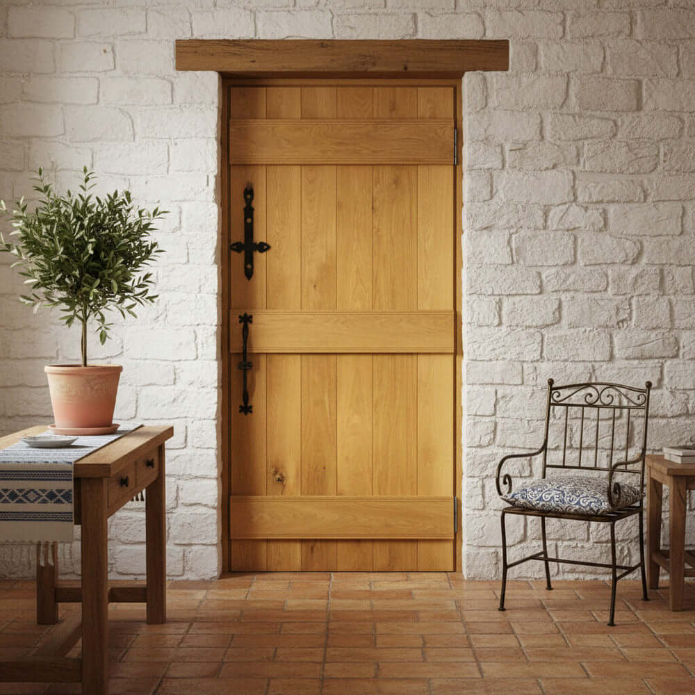 Lifestyle ledged barn hidden fixings solid oak door installed in a room setting
