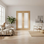 Lincoln Oak Clear Glazed Internal Door Pair Lifestyle Image