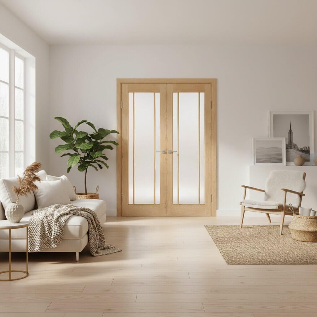 Lincoln Oak Clear Glazed Internal Door Pair Lifestyle Image