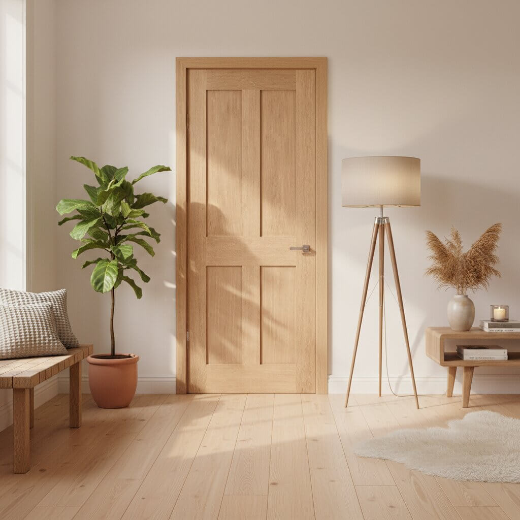 Victorian Style 4 Flat Panel Prefinished Oak Internal Door Lifestyle Image