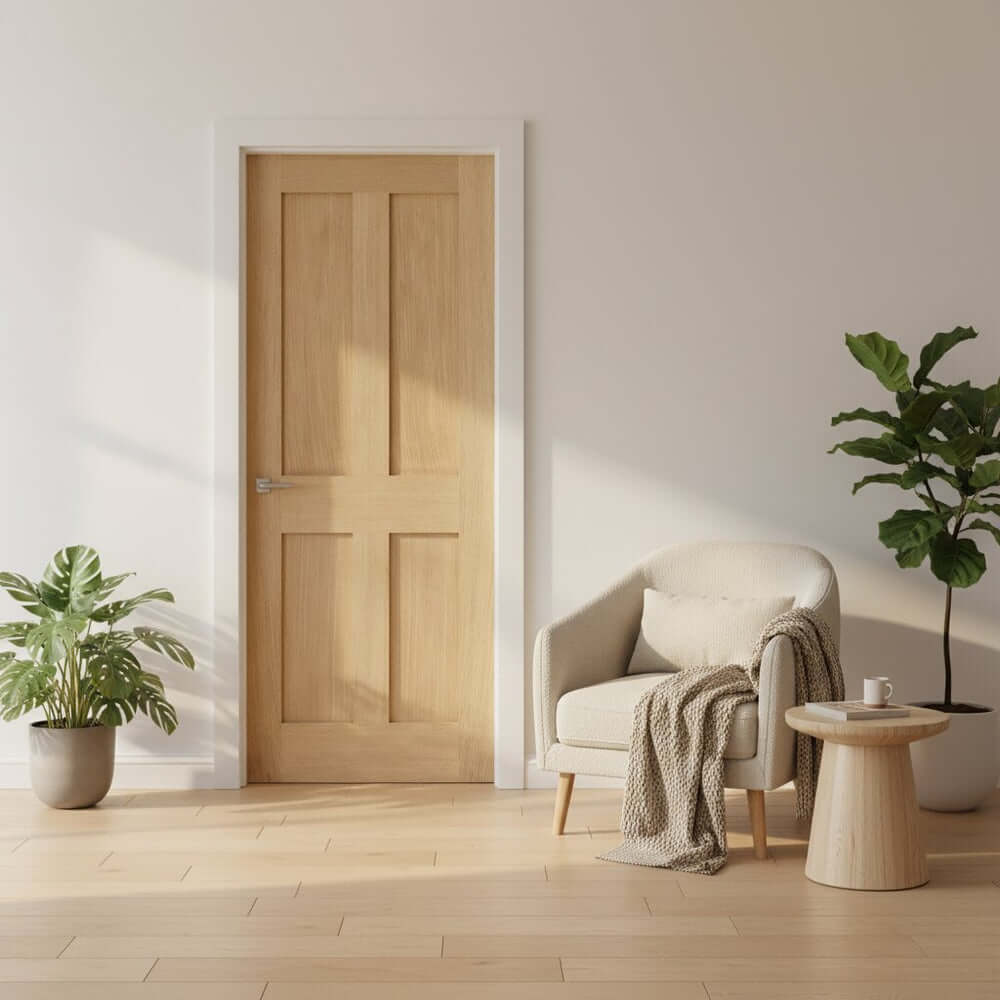 Product London flat four panel unfinished oak FD30 fire door