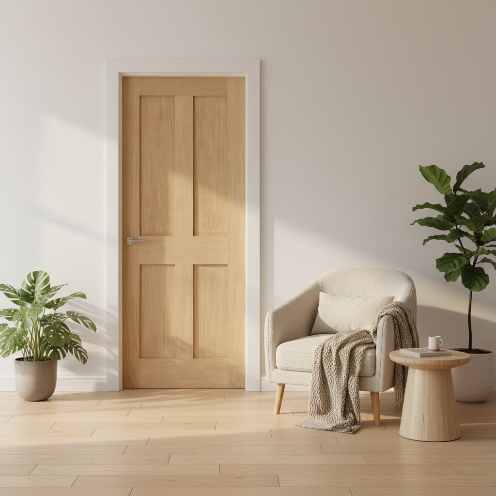 London Flat 4 Panel Unfinished  Oak Fire Door Lifestyle Image