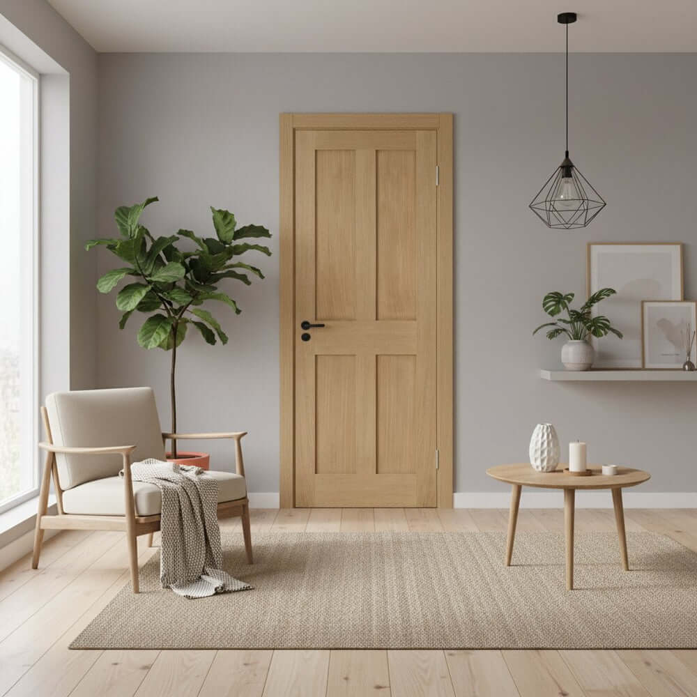Product London flat four panel unfinished oak internal door