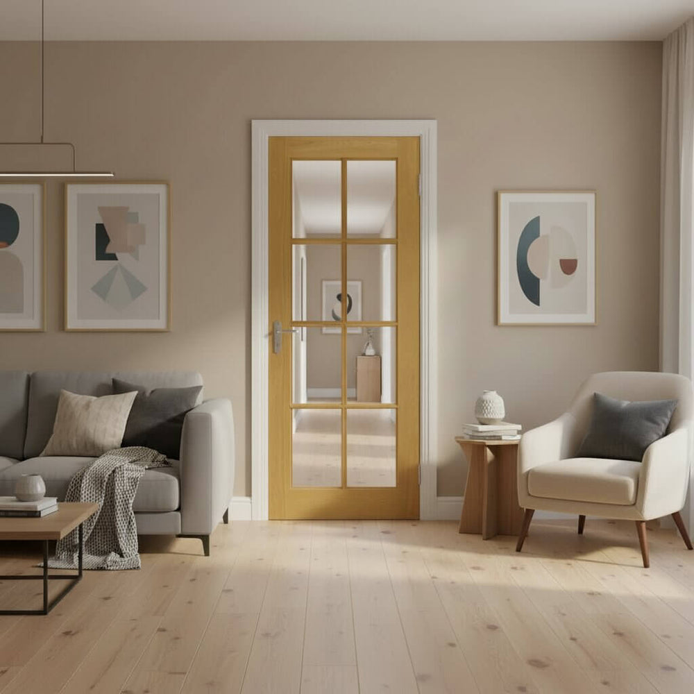 Product London French glazed oak veneer door