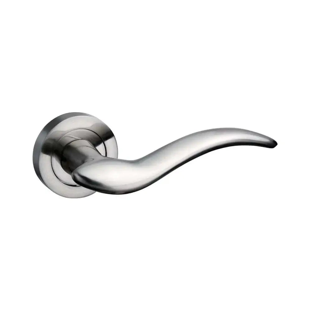 Product Chrome door handle on a white background