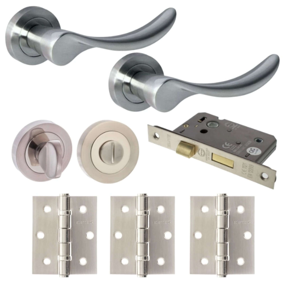 Product Malaga satin nickel door lever WC pack