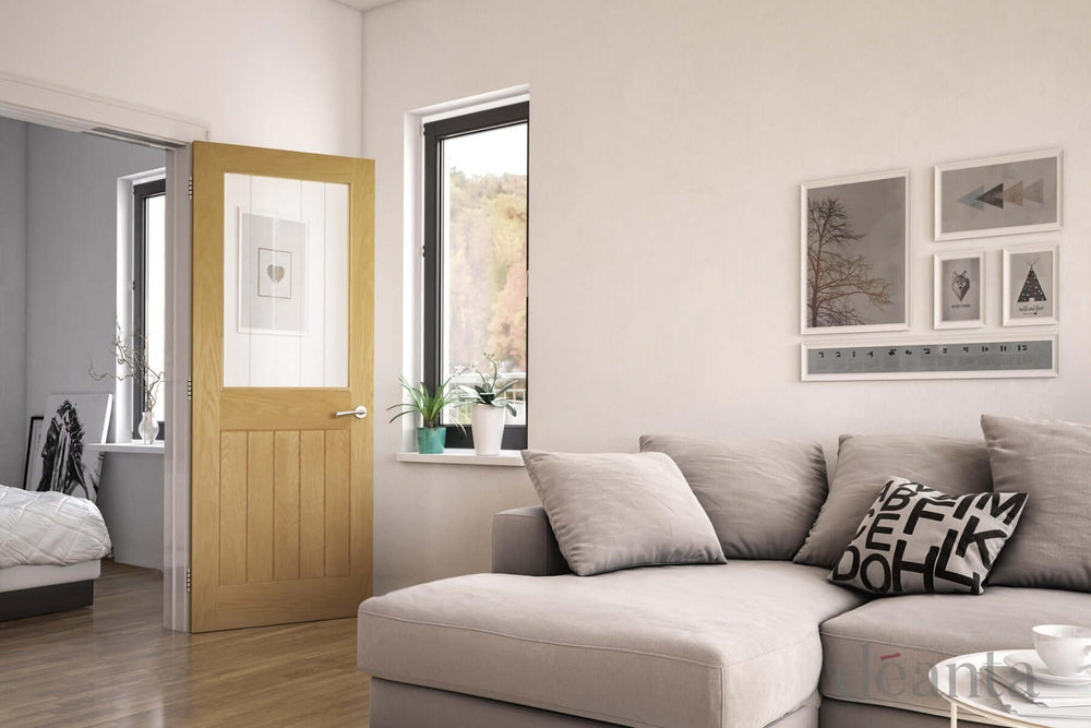 Lifestyle Mexicana Ely prefinished internal oak one lite glazed door installed