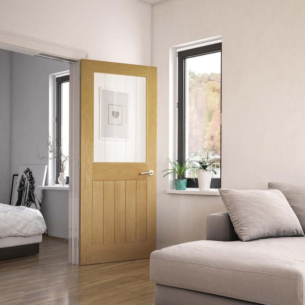 Lifestyle Mexicana Ely prefinished internal oak one lite glazed door installed