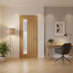 Lifestyle Mexicano offset frosted glazed prefinished oak door installed