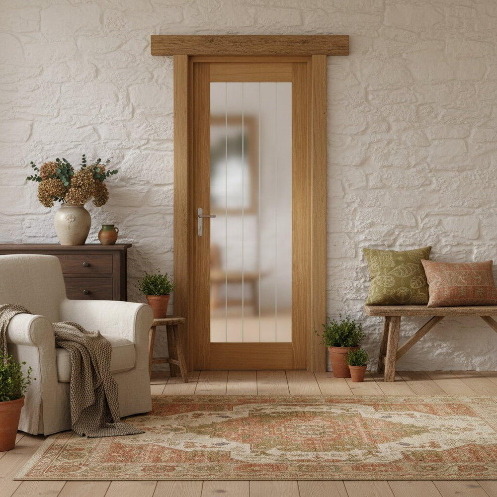 Product Mexicano prefinished oak pattern 10 clear glazed frosted lined door