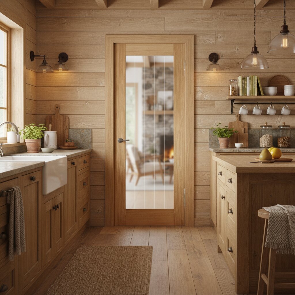 Lifestyle Mexicano prefinished oak pattern 10 clear glazed frosted lined FD30 door installed
