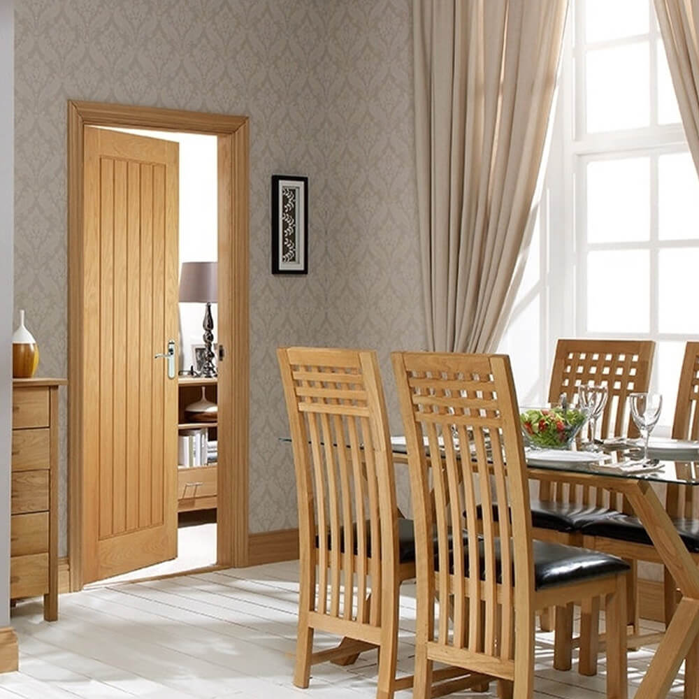 Mexicano veneer oak prefinished fire door lifestyle in a dining room lifestyle image