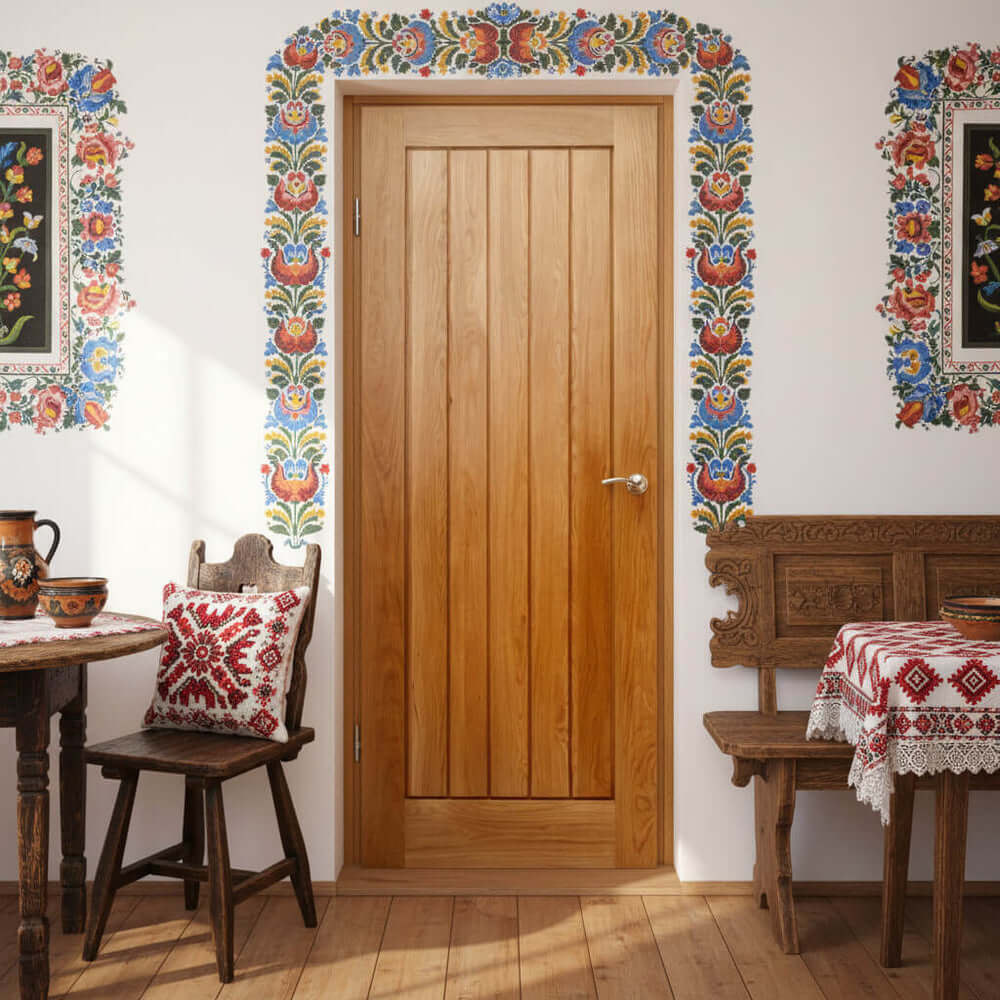 Lifestyle Mexicano contemporary solid oak door installed
