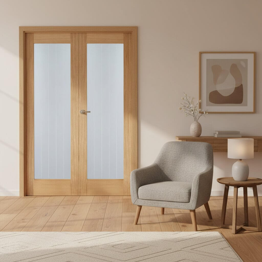 Mexicano Oak Pattern 10 Glazed Internal Door Pair Lifestyle Image