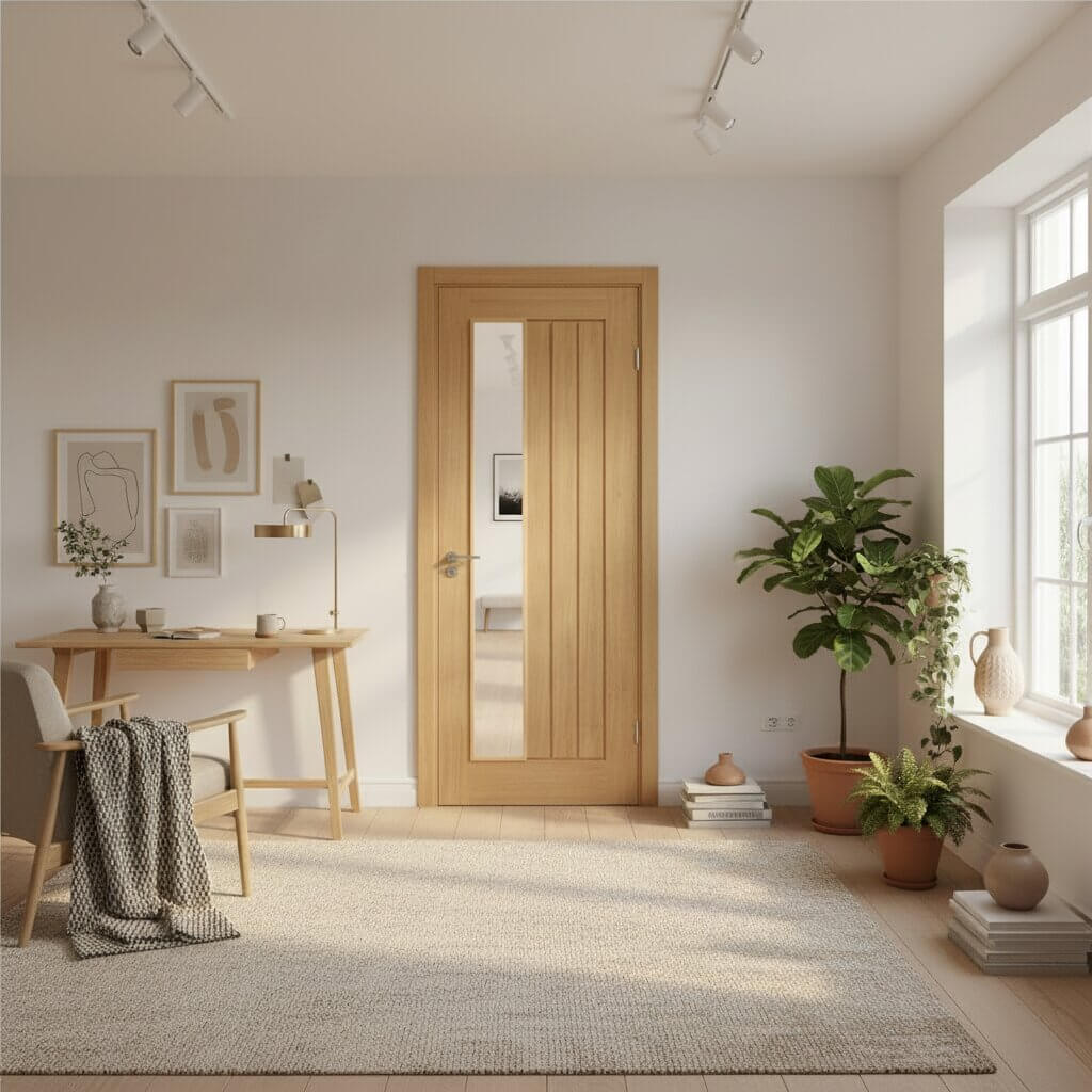 Mexicano Oak Prefinished Glazed Door in modern study room setting
