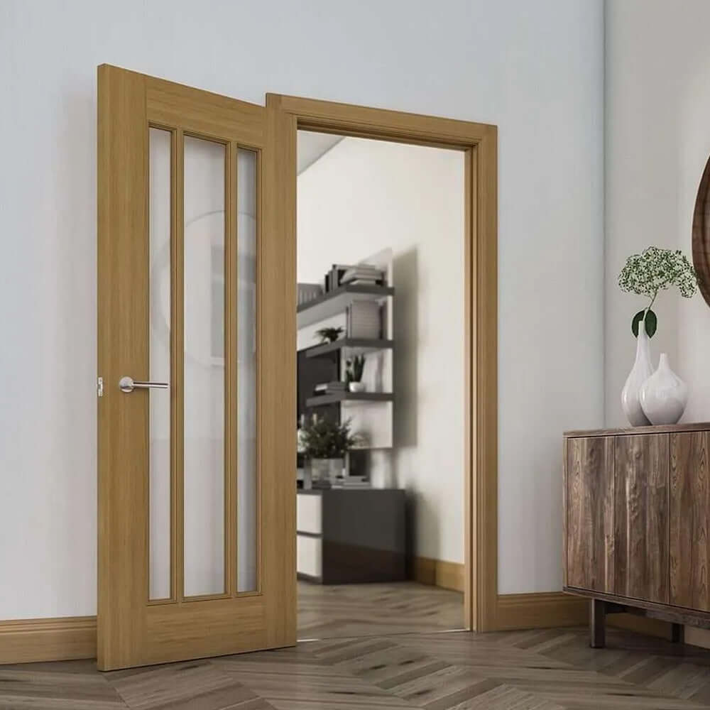 Lifestyle Norwich modern glazed oak door installed