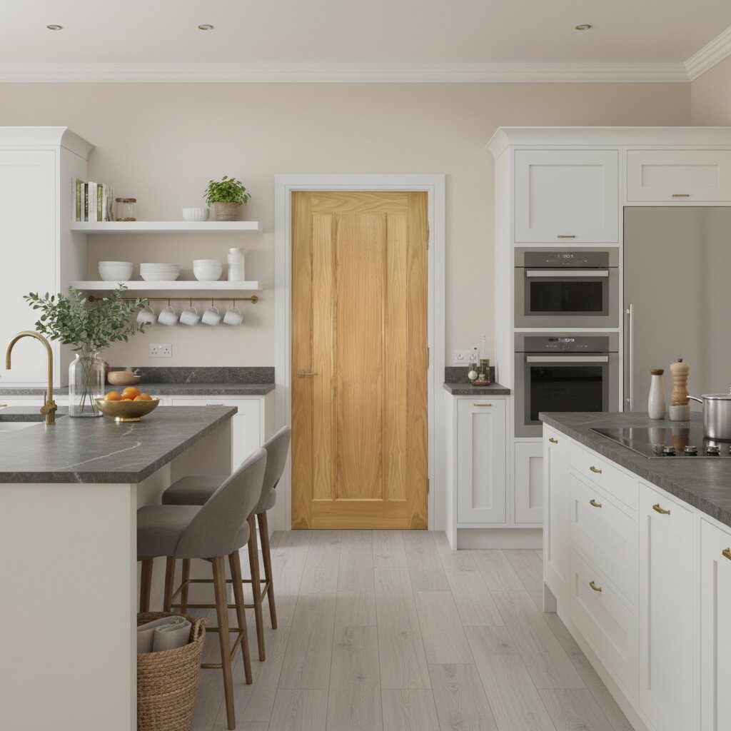 Norwich style Deanta oak door in kitchen