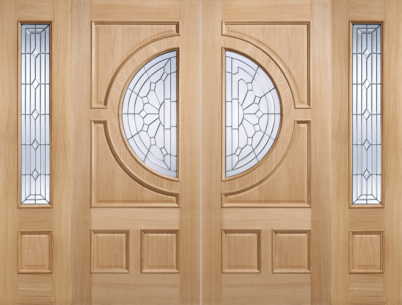 Product Wooden door with decorative glass panels