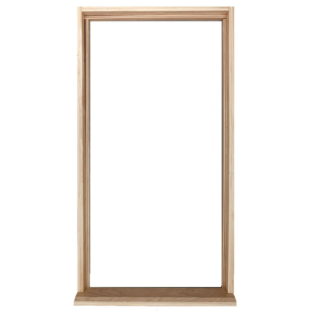 Product oak external double door frame on white background