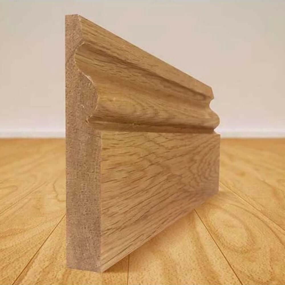 Product oak ogee skirting board profile close up