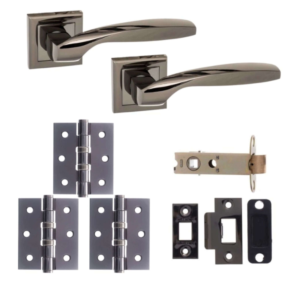 Product Oklahoma black nickel door handle pack with hinges and latch