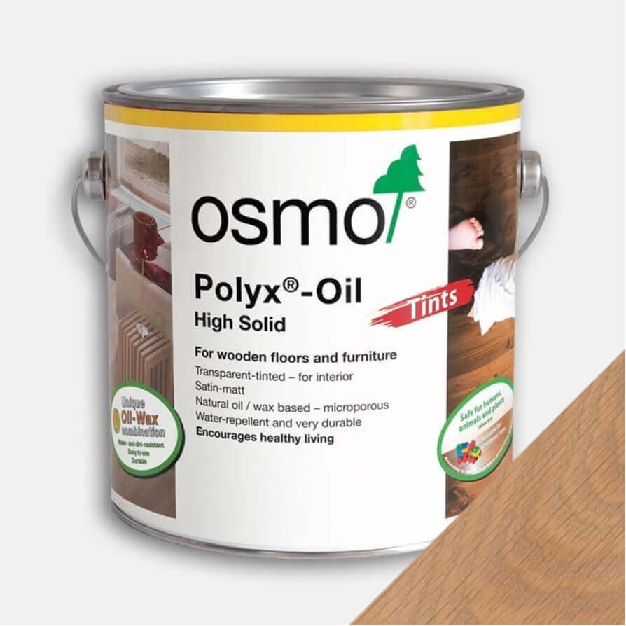 Product Osmo Polyx Oil tints light grey tin with wood swatch