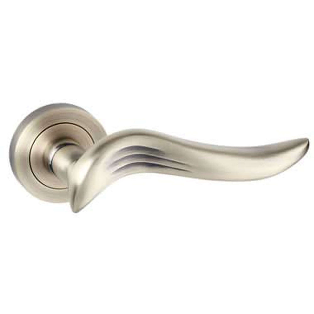 Product Oxford lever on round rose satin nickel handle