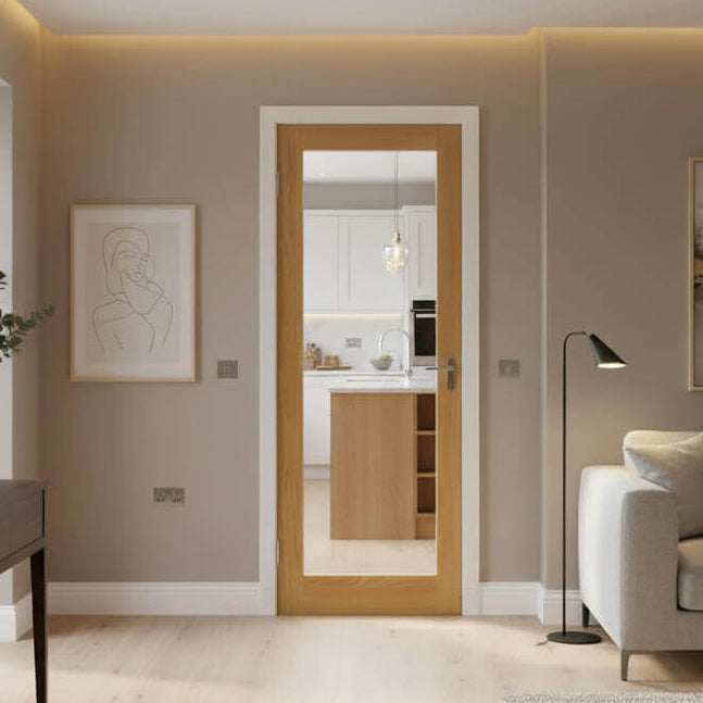Lifestyle Pattern 10 glazed oak French door installed in hallway
