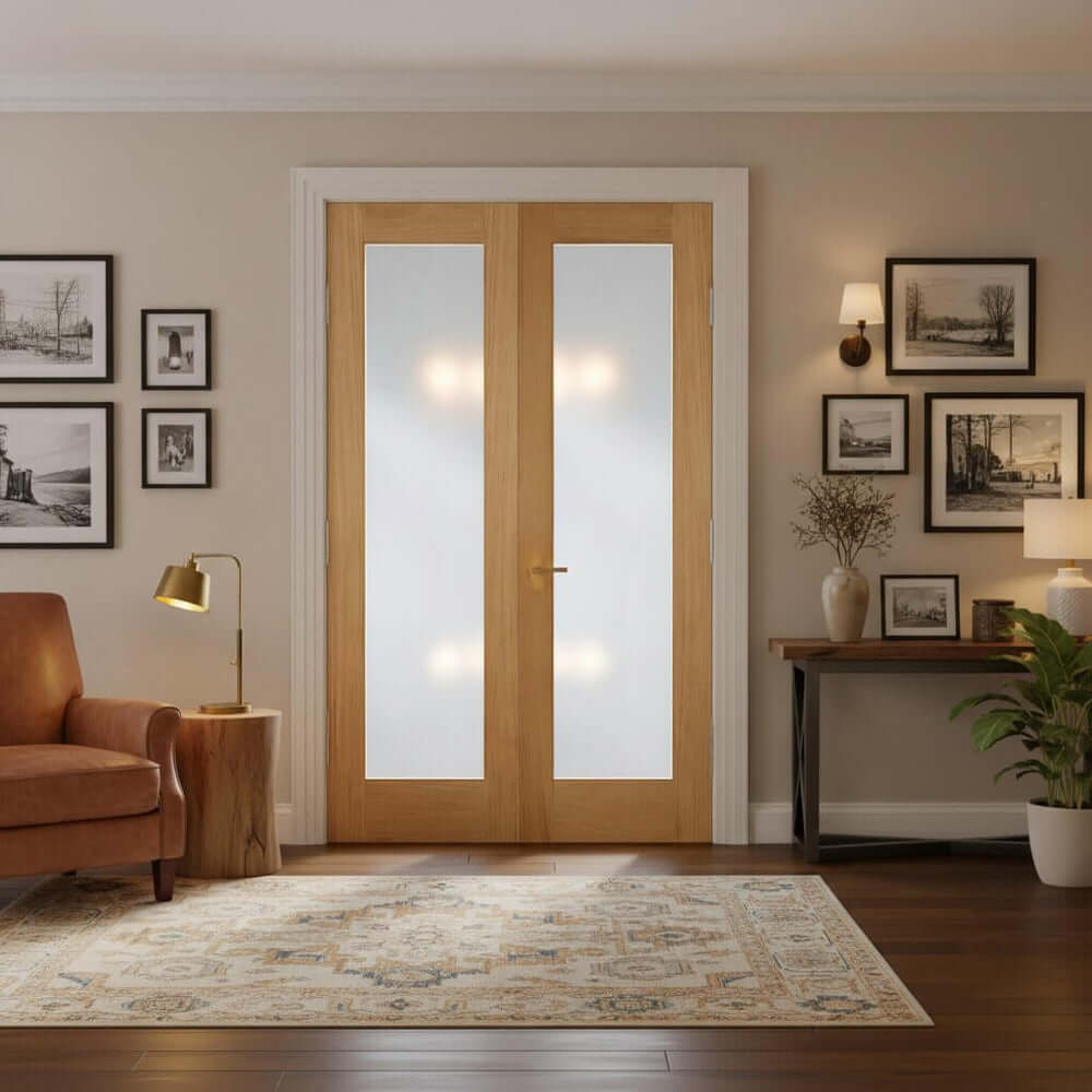 Lifestyle Pattern 20 oak clear glazed door pair installed in living room