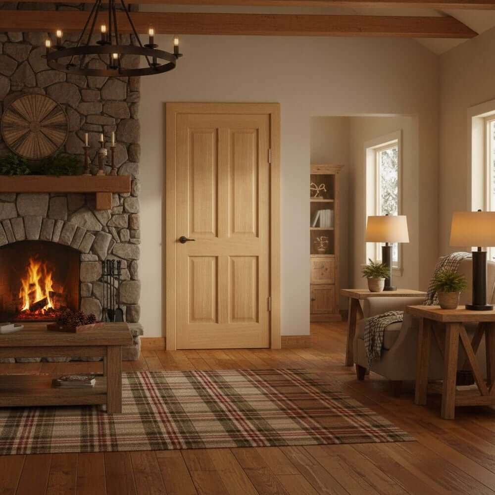 Lifestyle Regency four panel prefinished oak internal door installed in a room setting