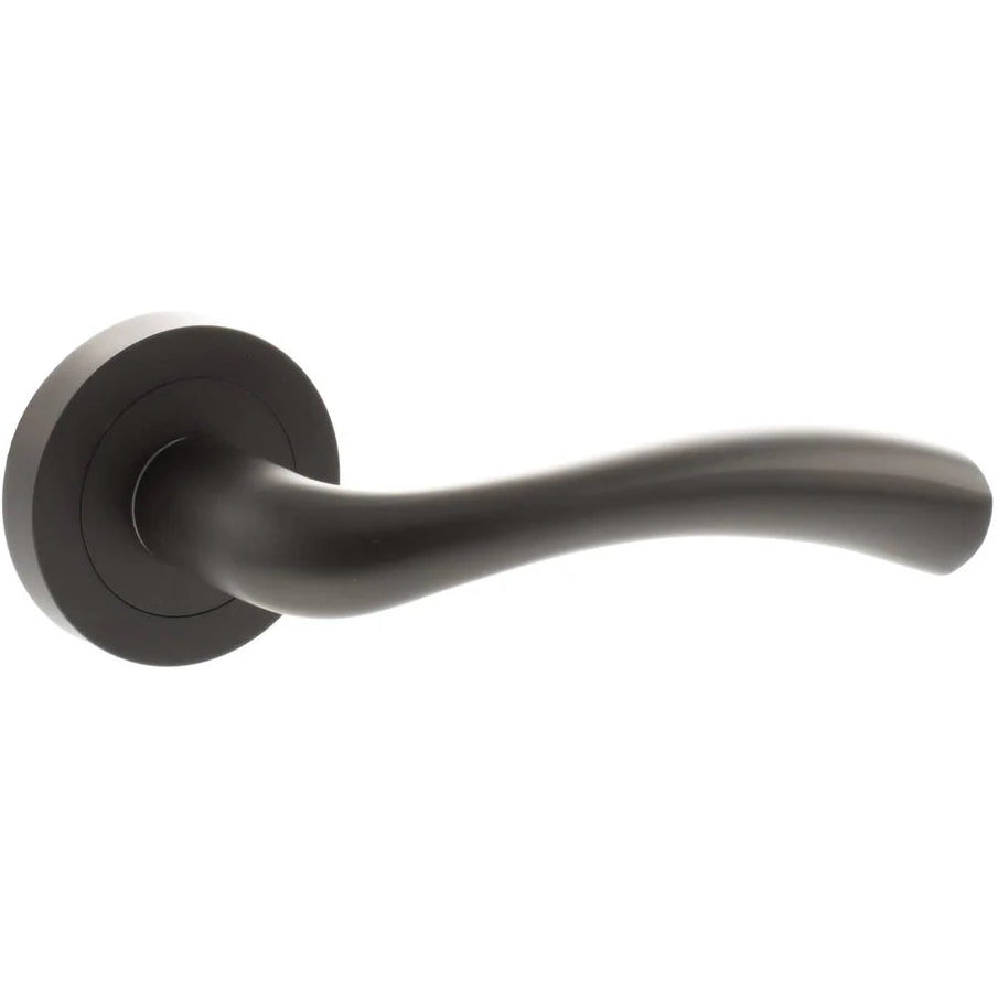 Product Black door handle on a white background