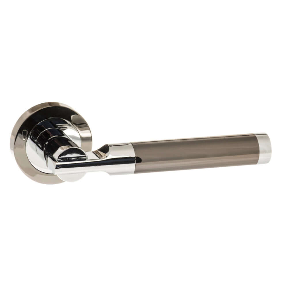 Product Polished chrome door handle on a white background